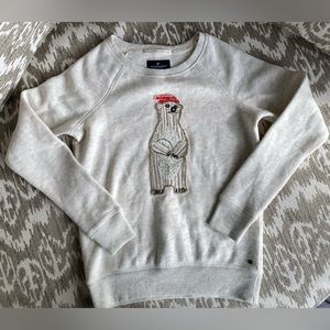 American Eagle Outfitters Polar Bear Grey Crewneck Christmas Sweater Womens XS